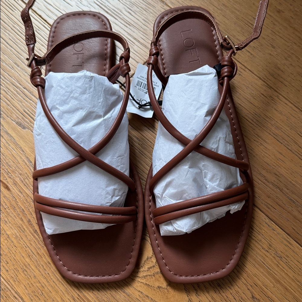 😊LOFT Cognac Skinny Strap Sandal NWT Sz 9.5